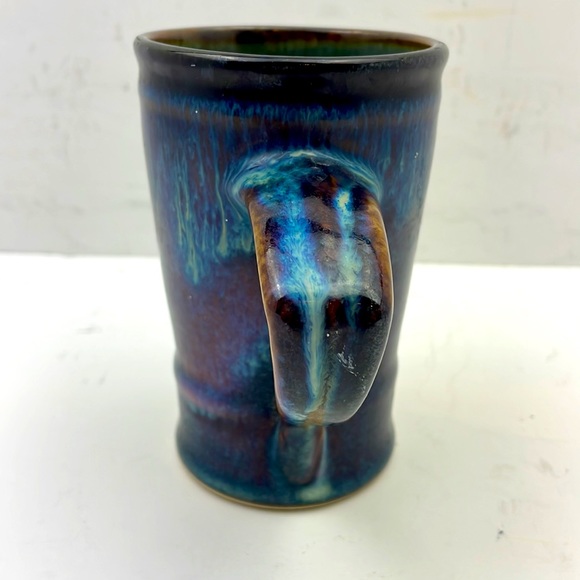 Vintage Unmarked Cobalt Blue Brown Glazed Pottery Mug - Picture 2 of 10